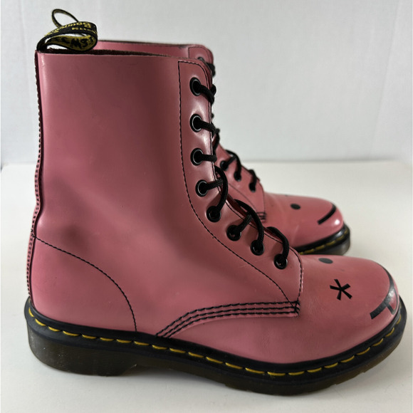 Dr Doc Martens Hincky Smiley Wink Face Acid Pink Combat Boots Lace Up Women's 9 - Picture 9 of 16